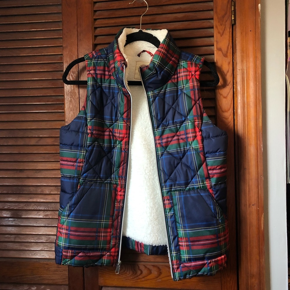 SO Sherpa lined Plaid Quilted Vest
